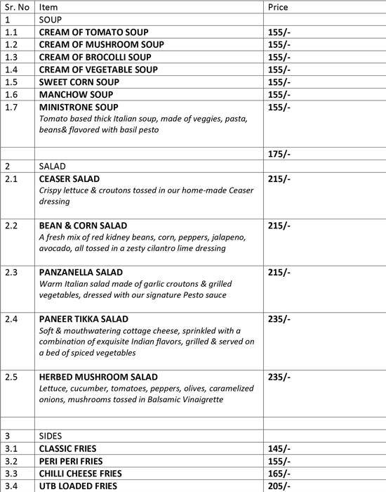 Menu of Utb Kitchen, Akashwani, Aurangabad