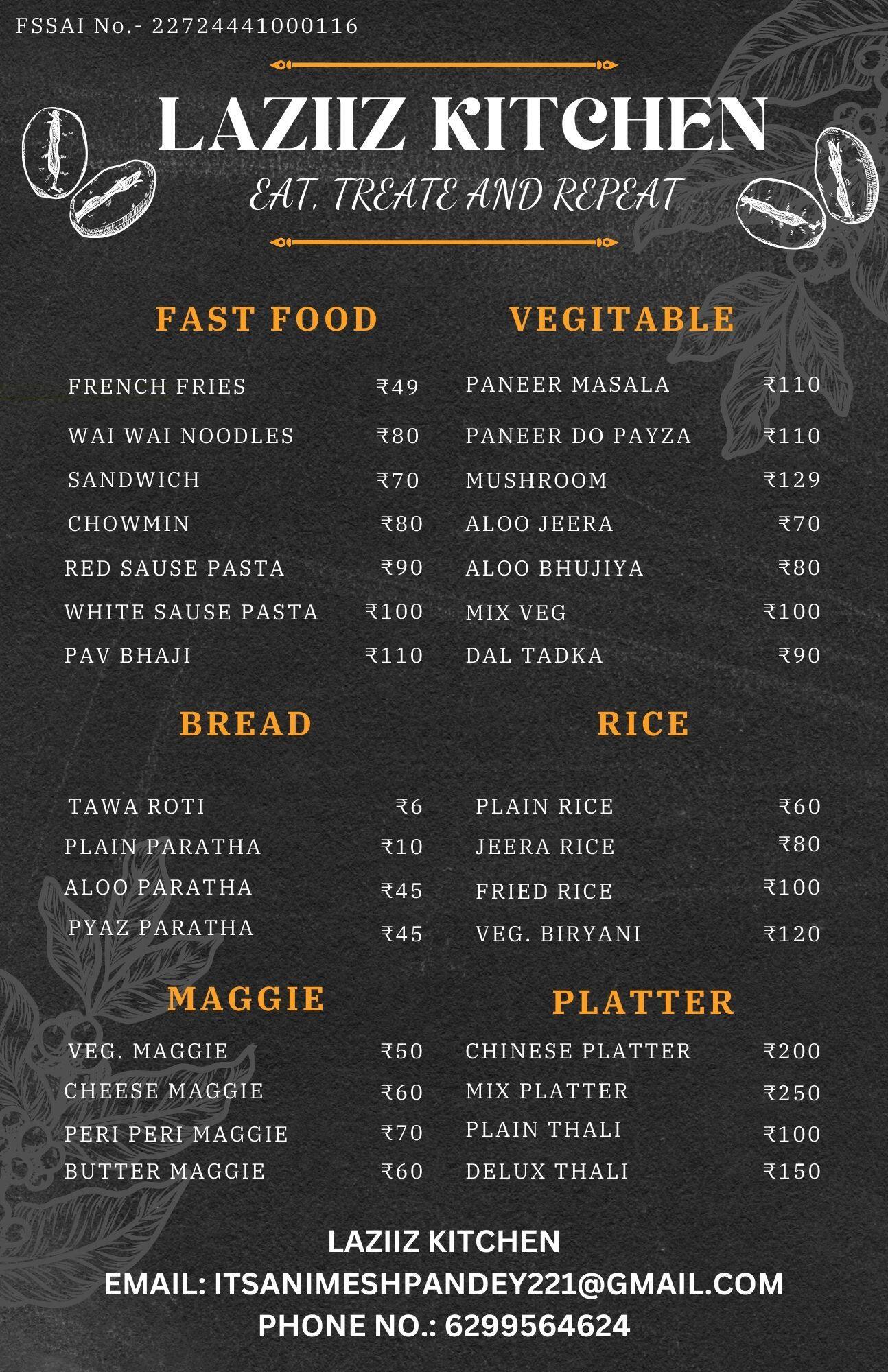 Menu of Laziiz Kitchen, Delta 3, Greater Noida