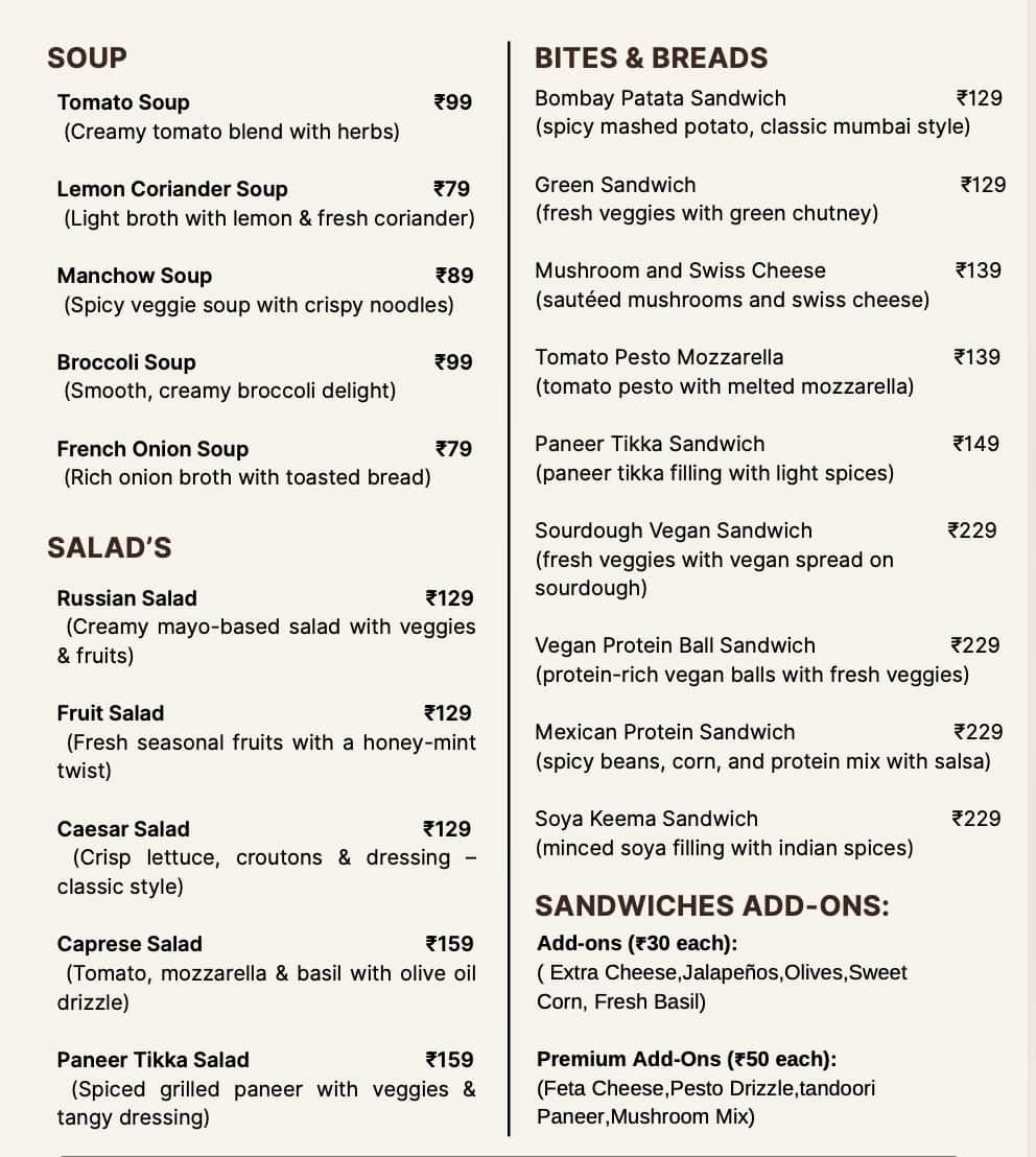 Chéri Cafe menu — soups, salads and sandwiches
