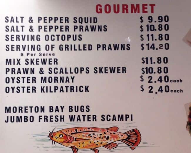 Carta de Basil's Gourmet Seafood Hunters Hill