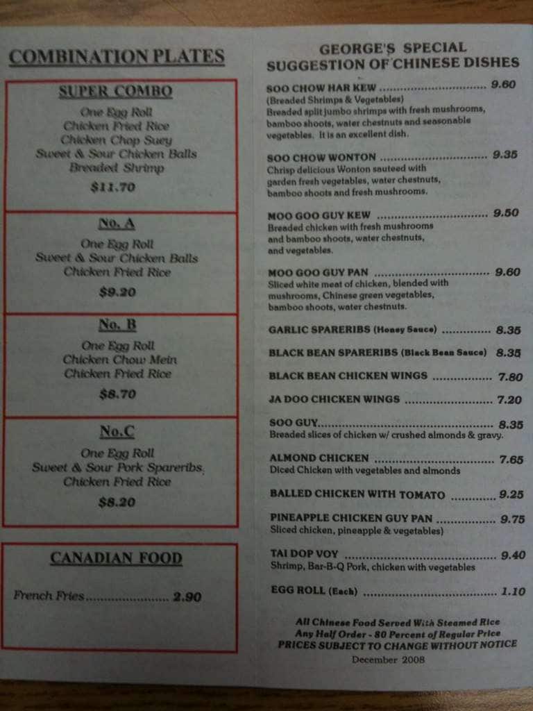 Menu at China Kitchen restaurant, North Bay