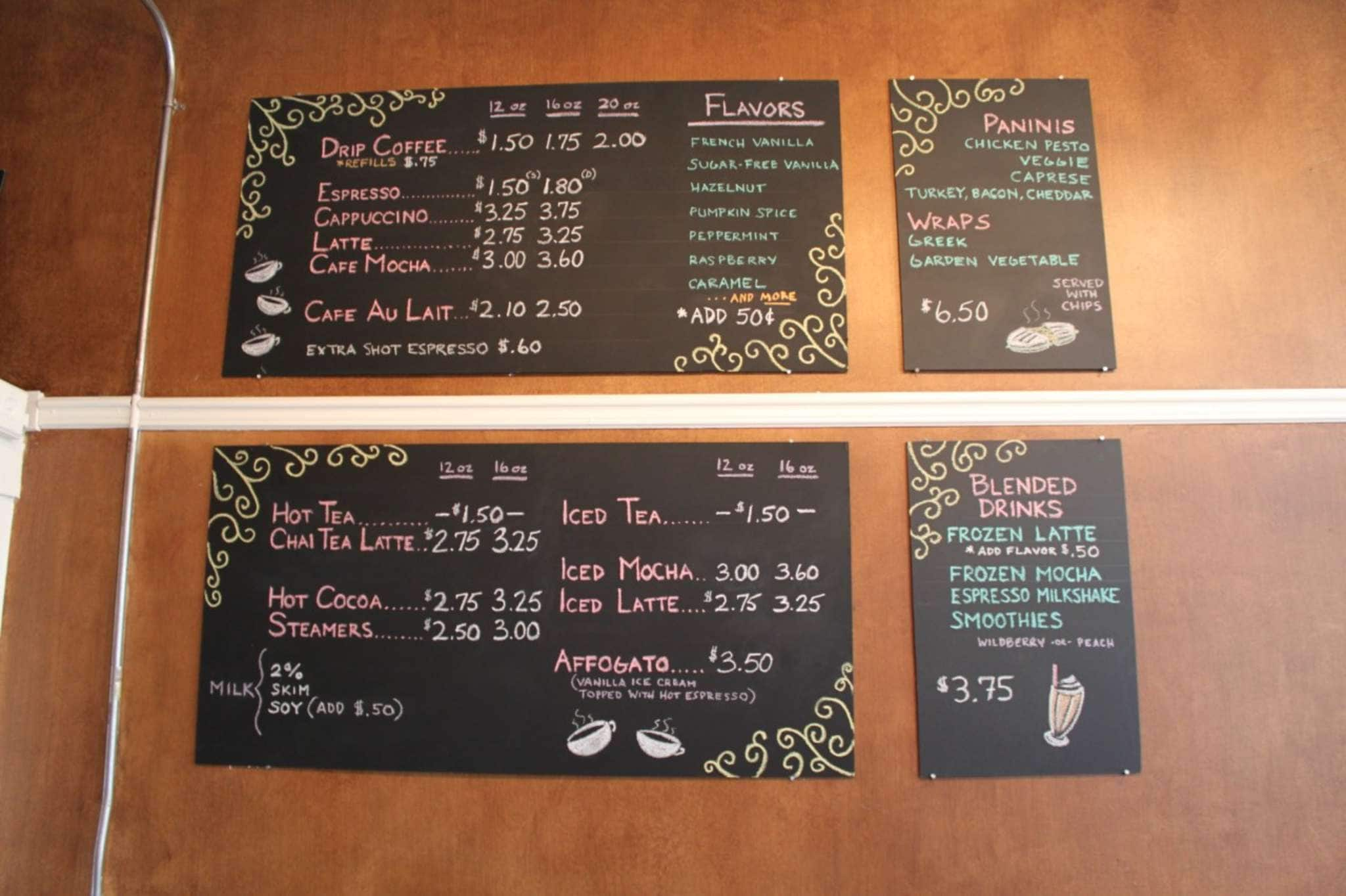 vista coffee menu