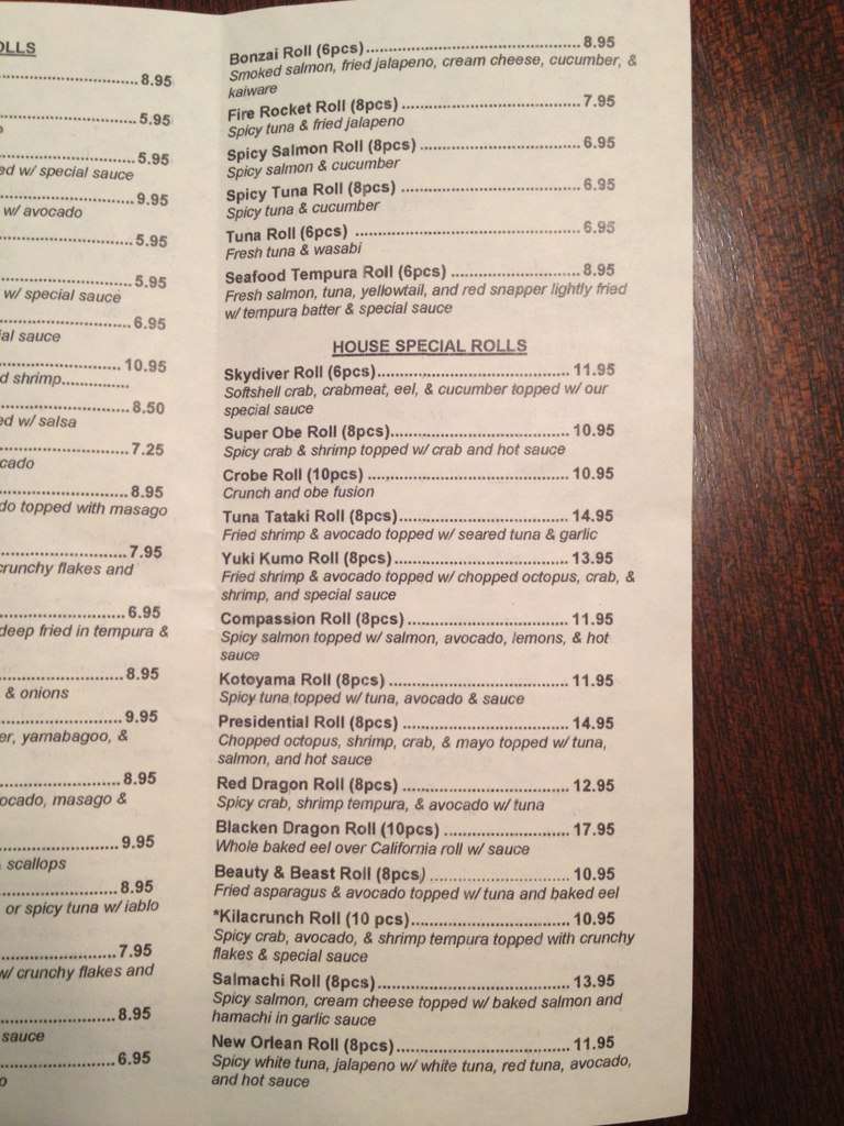 Menu at Kotoyama restaurant, Lumberton, 215 S Main St