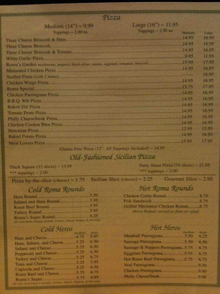 Menu at Roma Ristorante & Pizzeria, Sidney