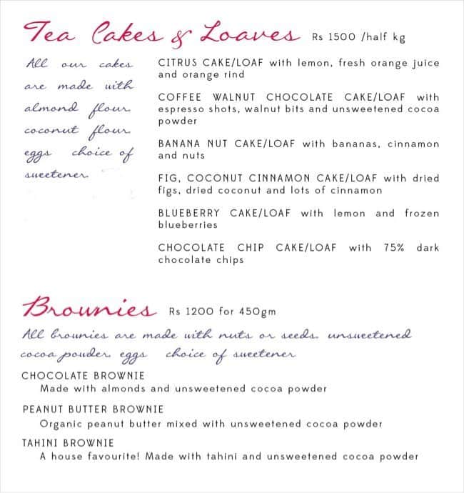 Fitness Bakery menu