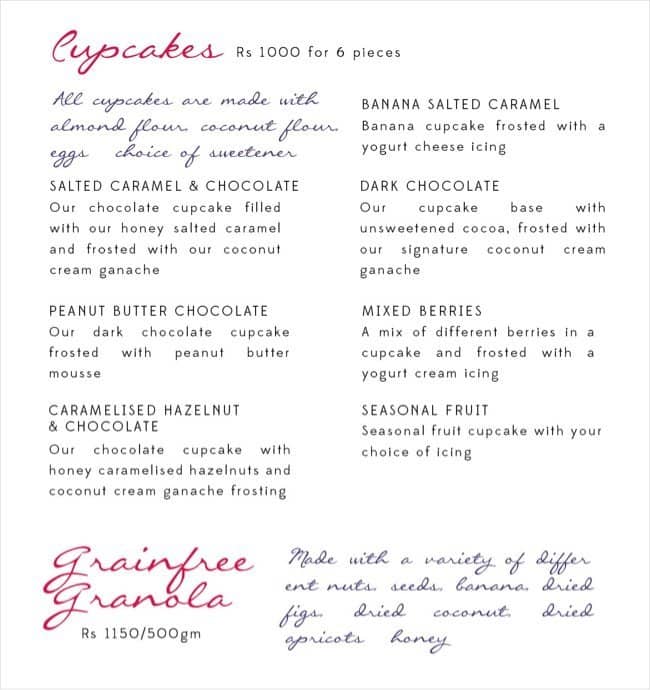 Fitness Bakery menu