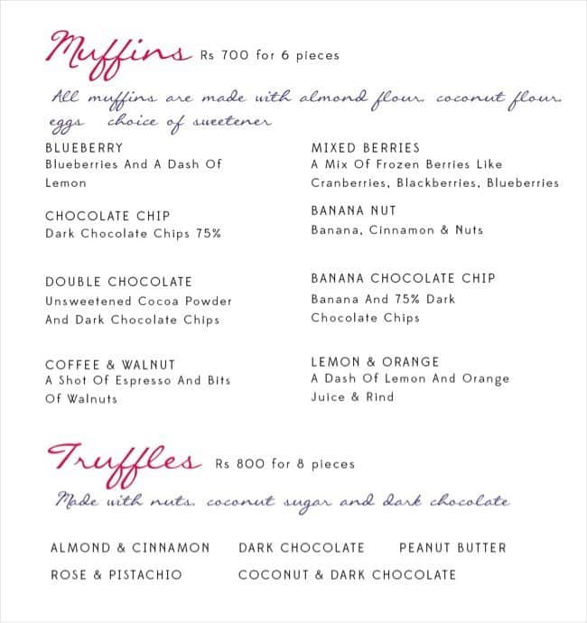 Fitness Bakery menu