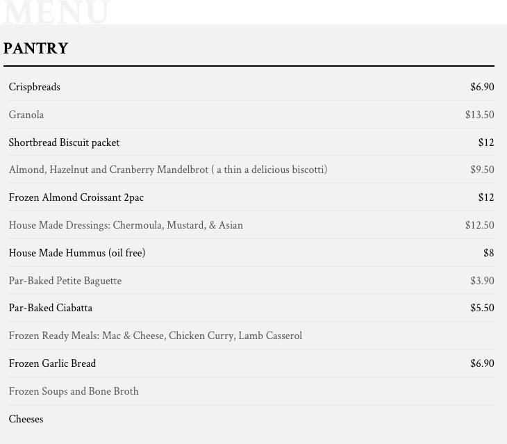 4&20 Bakery menu