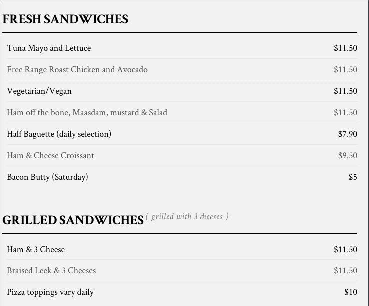 4&20 Bakery menu