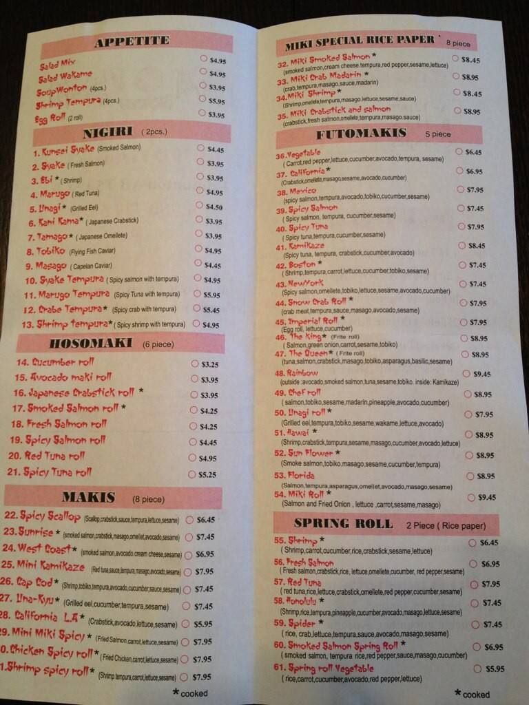 Miki Sushi Express Menu, Menu for Miki Sushi Express, Northeast