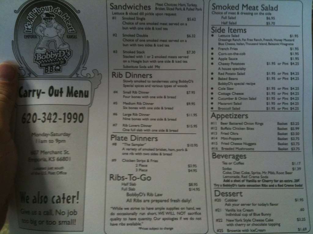 Bobby D's BBQ Menu, Menu for Bobby D's BBQ, Emporia, Emporia Urbanspoon/Zomato