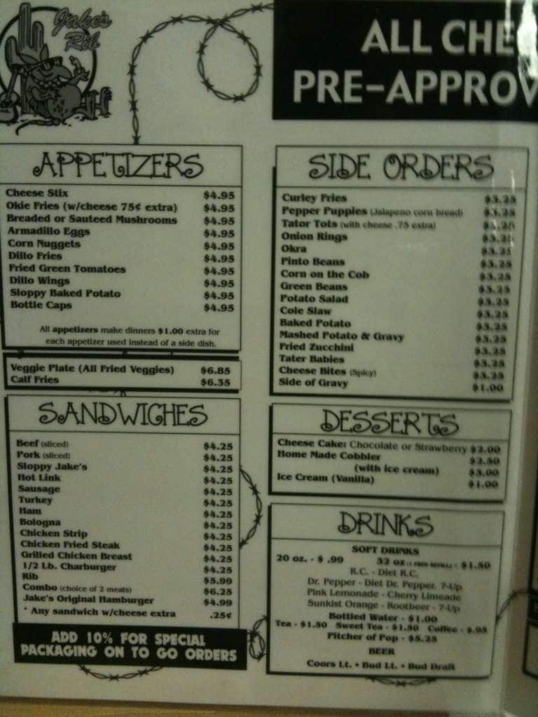 Menu at Jack's Bar BQ Cafe, Anadarko