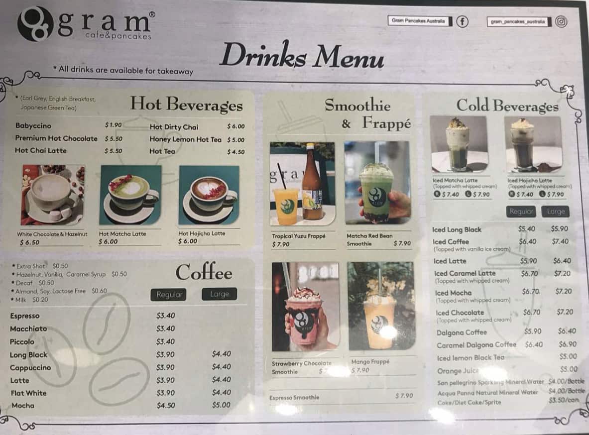 Menu at Gram Cafe & Pancakes Chatswood, Chatswood