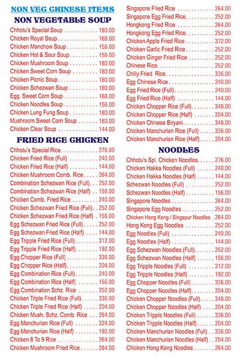 Chhotu's Kitchen menu