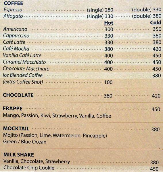 Cup Cafe Menu, Menu podniku Cup Cafe, Mount Lavinia, Colombo, Colombo