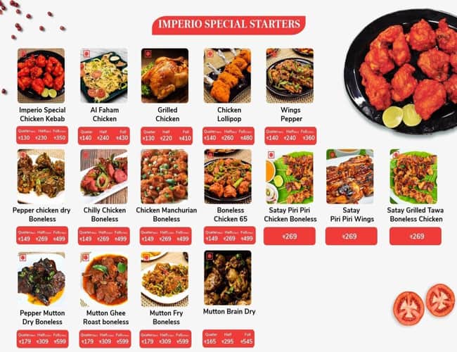 Imperio Restaurant menu
