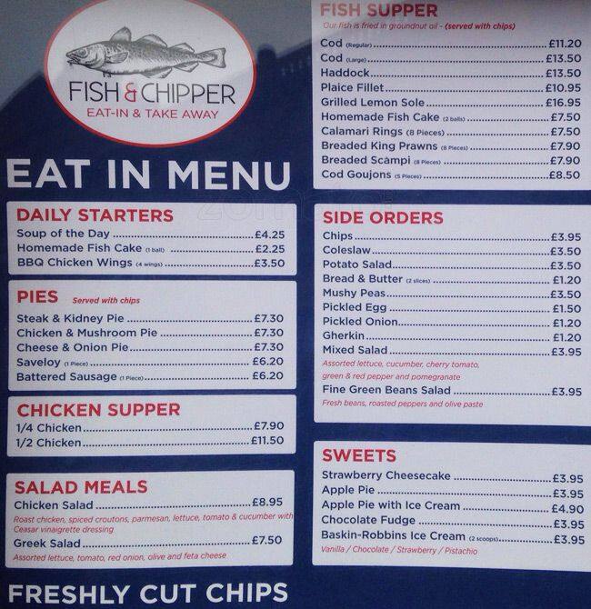 Fish And Chipper a London Foto del Menu con Prezzi Zomato UK