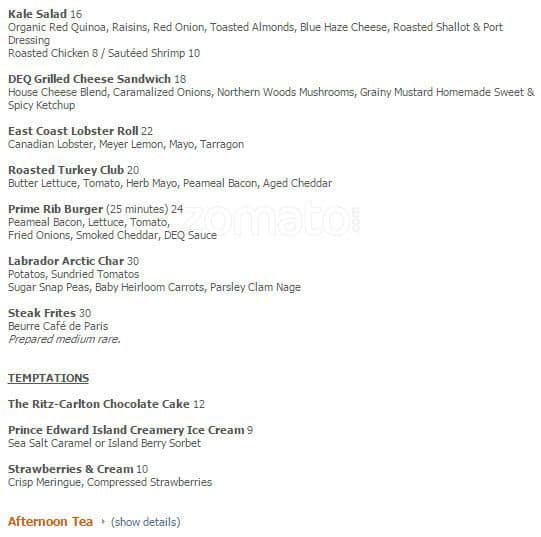 Cocktail Bar Ritz Carlton menu
