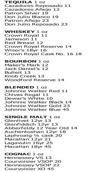 Cocktail Bar Ritz Carlton menu