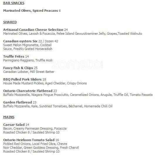 Cocktail Bar Ritz Carlton menu