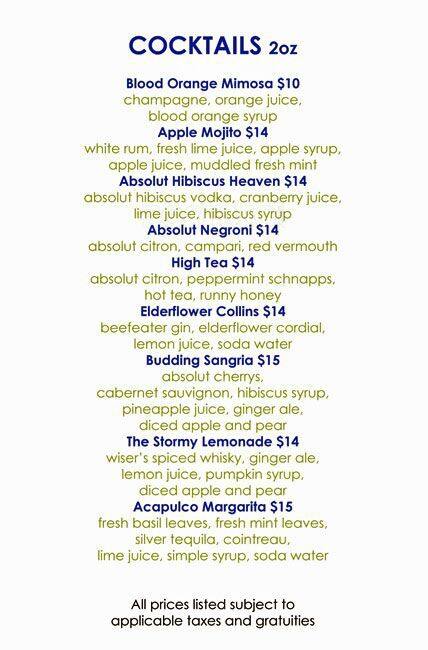 Absolute Atrium Lounge menu