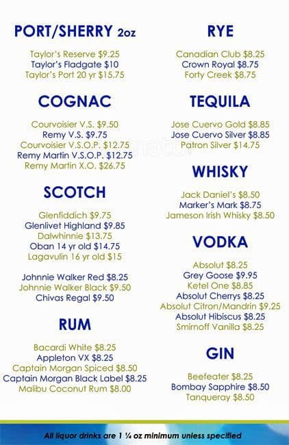 Absolute Atrium Lounge menu