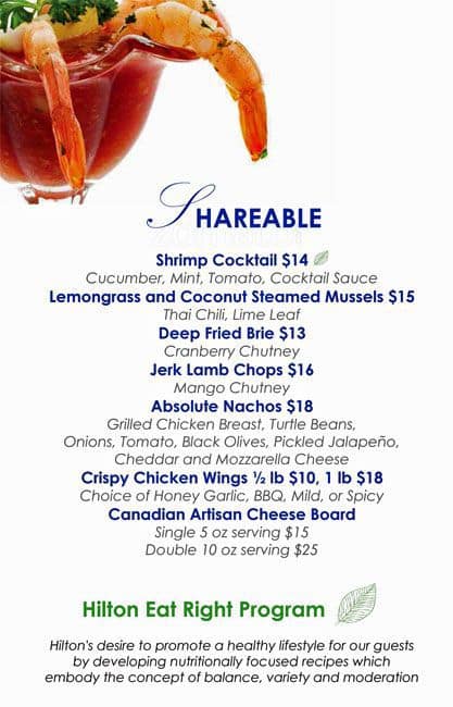 Absolute Atrium Lounge menu
