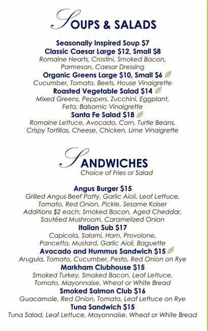 Absolute Atrium Lounge menu