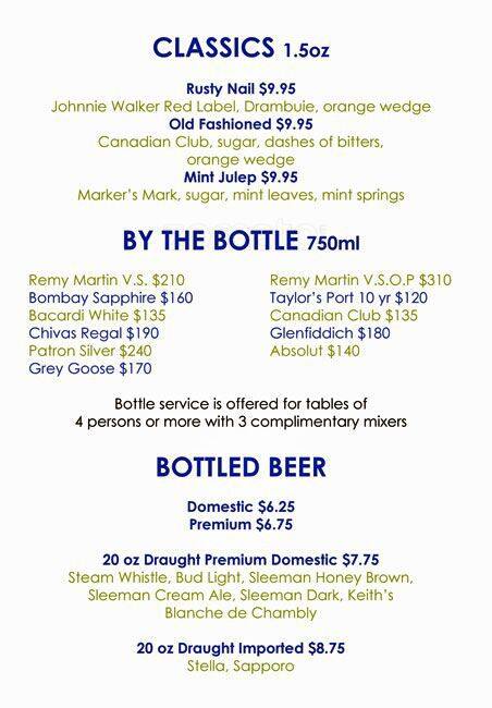 Absolute Atrium Lounge menu