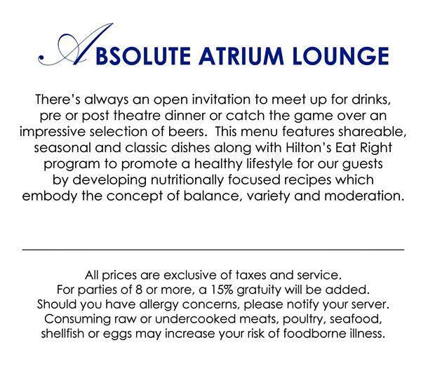 Absolute Atrium Lounge menu