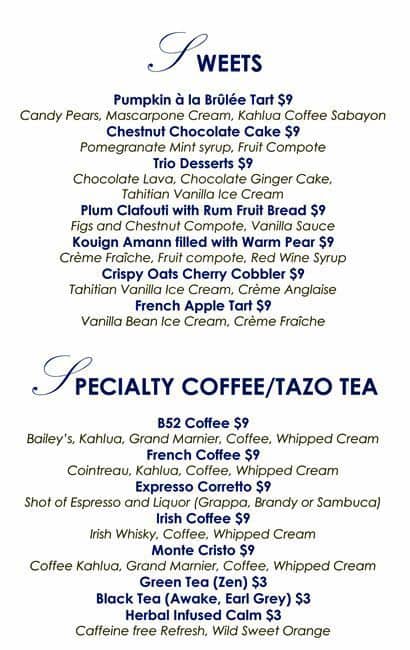 Absolute Atrium Lounge menu