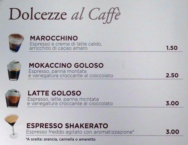 Menu di Caffè Lavazza 