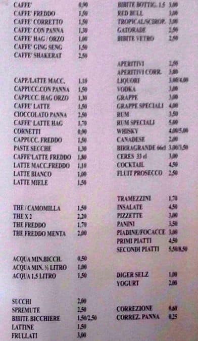 Menu di BAR TABACCHI BARONE 