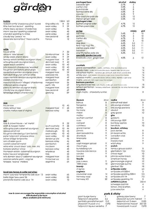 Rose Crown Menu Menu For Rose Crown Guildford Perth