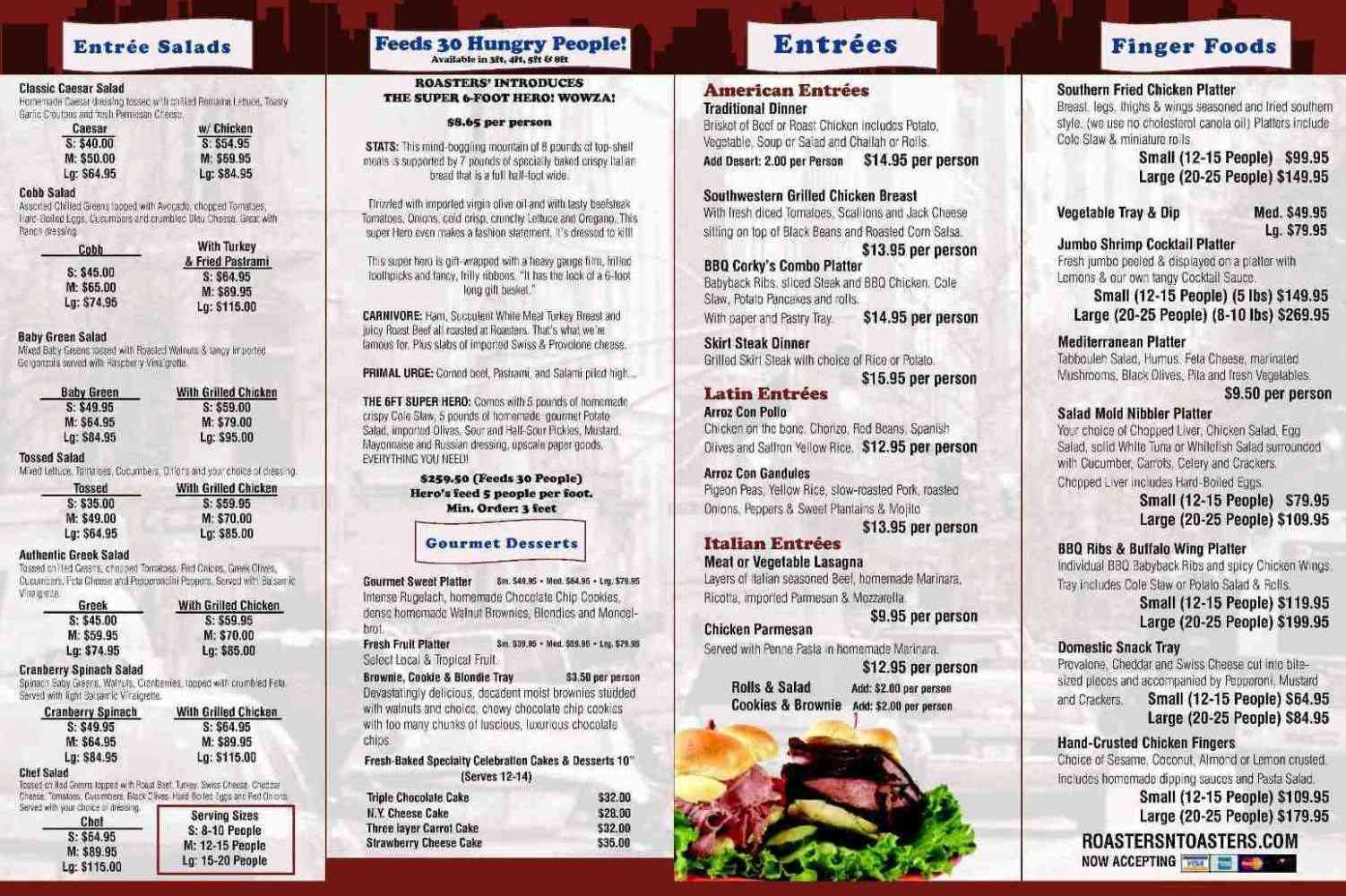 Menu at Roasters 'N Toasters restaurant, Miami Beach, 525 Arthur Godfrey Rd