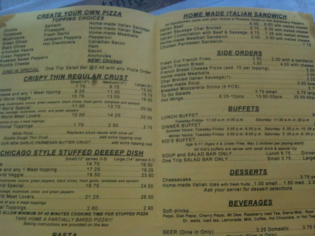 Billy's Old World Pizza and Italian Buffet Menu Urbanspoon/Zomato