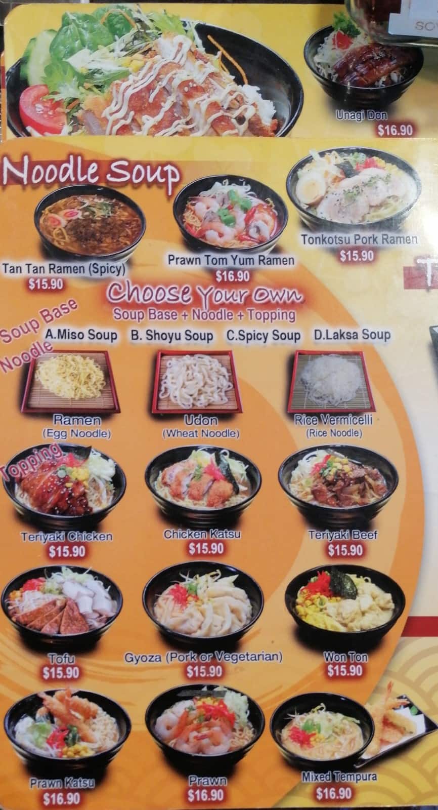 Menu at Kyoto restaurant, Lower Hutt