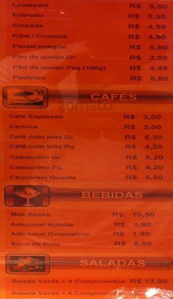 Rede Cruzada cardápio