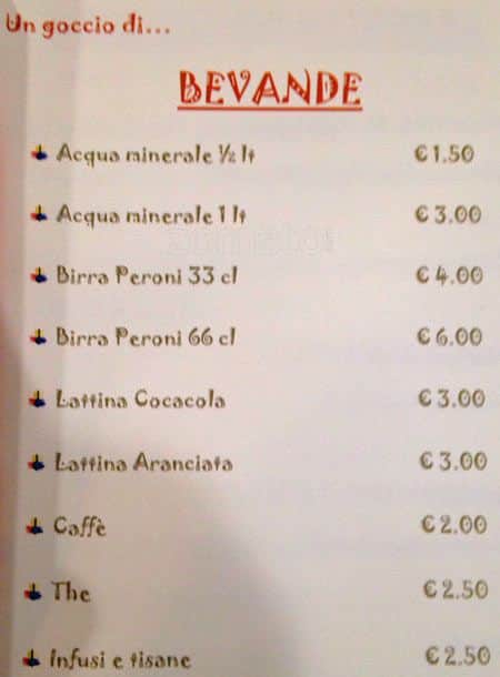 Mami Menu Rome Menu da Mamomi ristorante, Roma