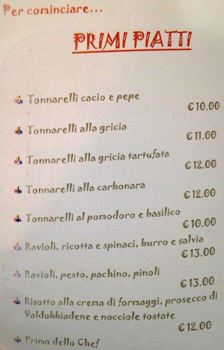 Mami Menu Rome Menu da Mamomi ristorante, Roma