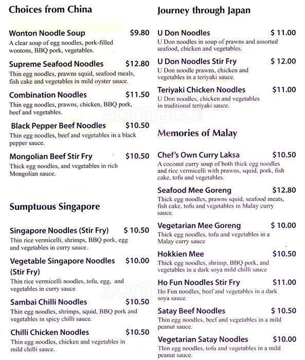 The Noodle Chef menu, Menu restauracji The Noodle Chef, Hampton