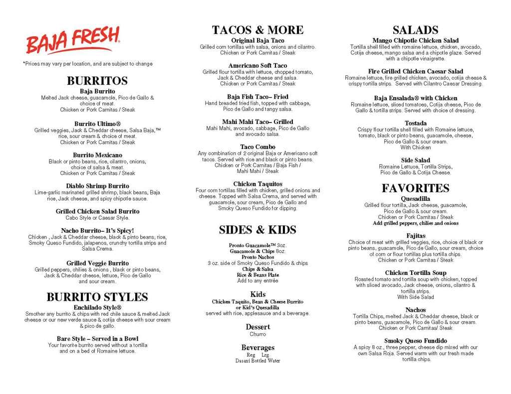 baja fresh gluten free menu