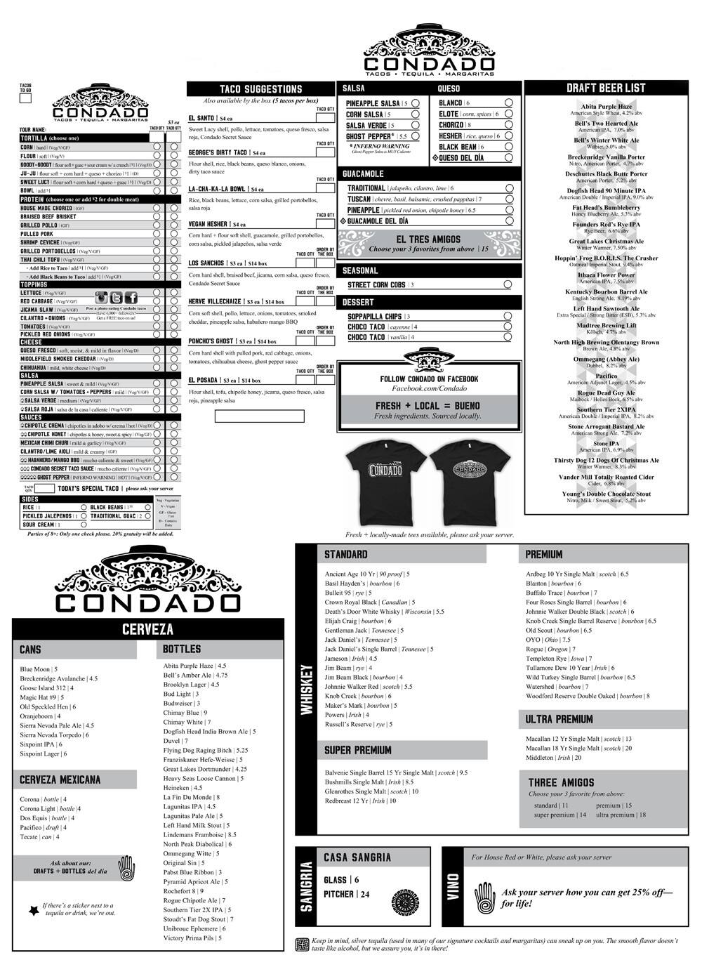 Condado Menu, Menu for Condado, Short 