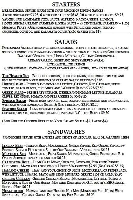 Menu At Jockamo Upper Crust Pizza Pub Bar Greenwood 401 Market