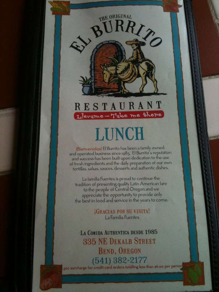 El Burrito Menu, Menu for El Burrito, Bend, Bend Urbanspoon/Zomato