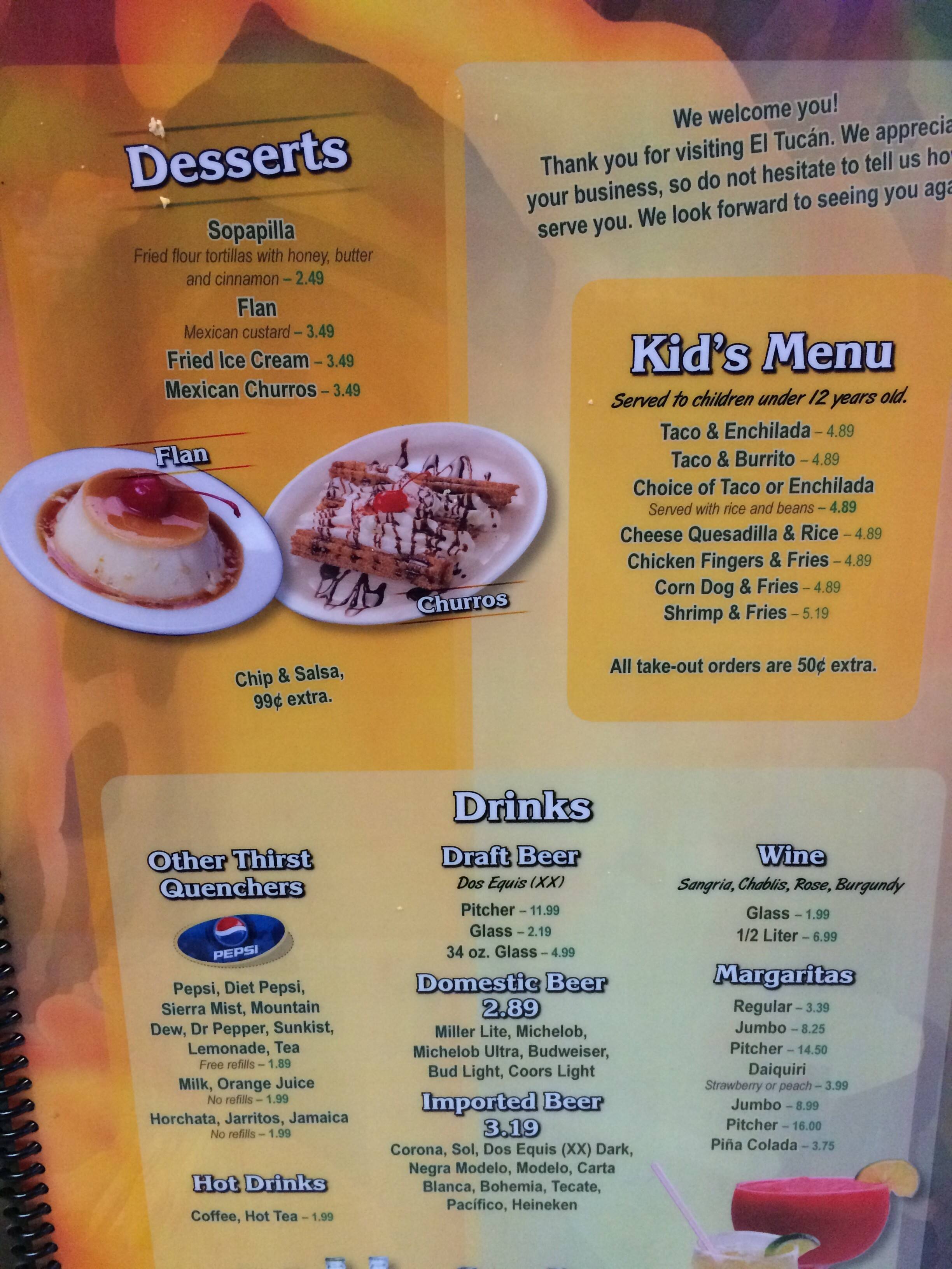 Menu at El Tucan Mexican Restaurant, Spring Lake