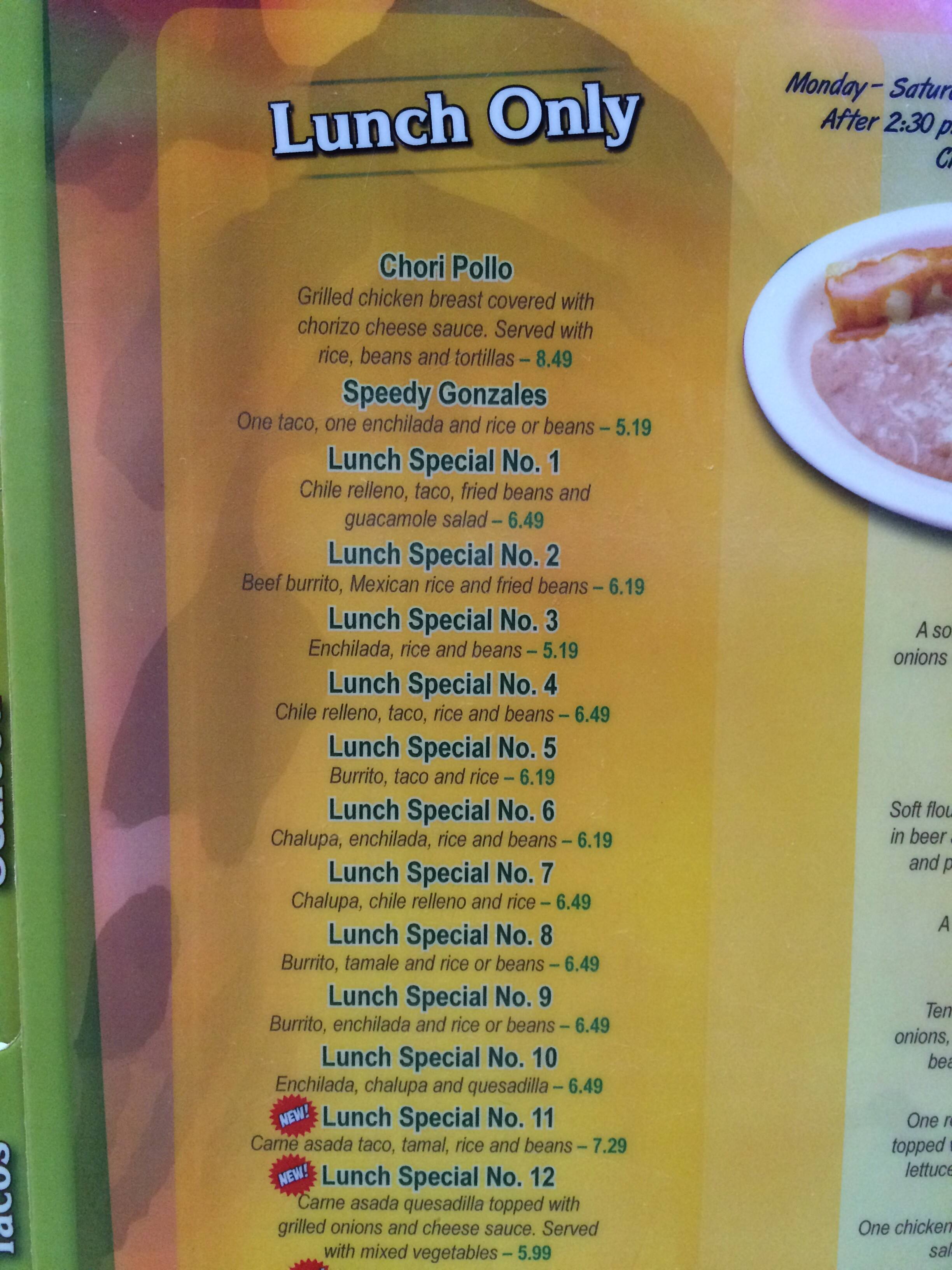 Menu at El Tucan Mexican Restaurant, Spring Lake