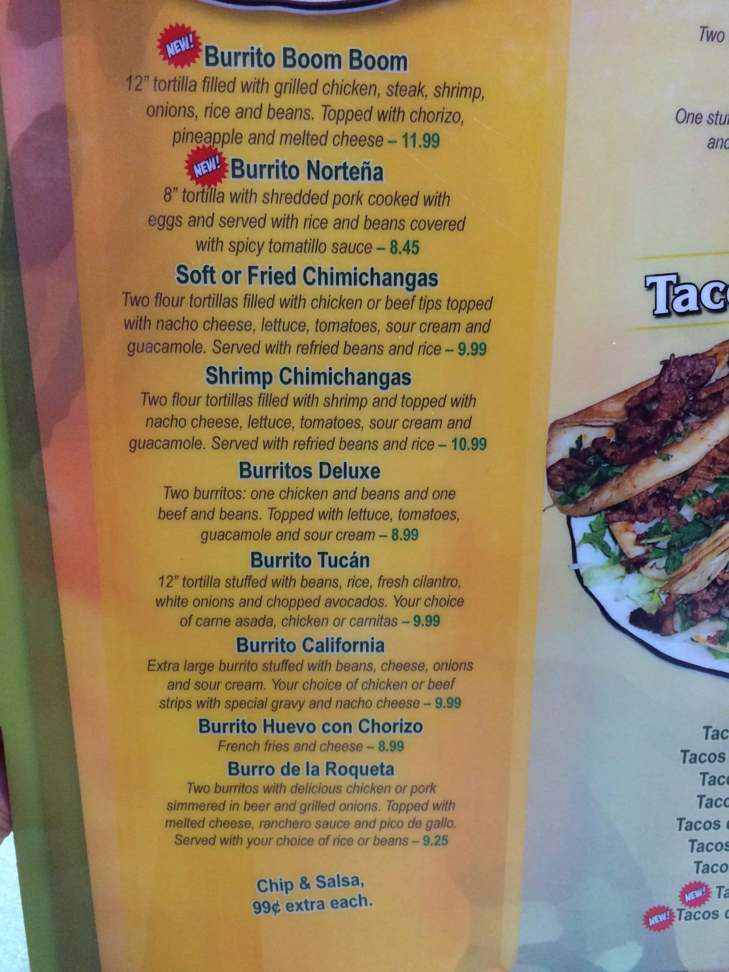 Menu at El Tucan Mexican Restaurant, Spring Lake