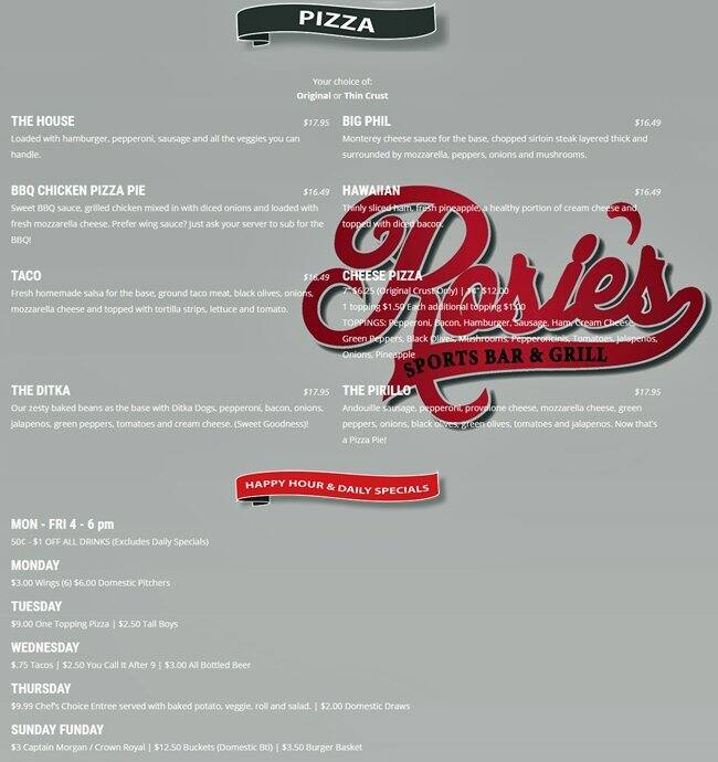 Menu at Rosie's SPORTS BAR & GRILL, Lincoln