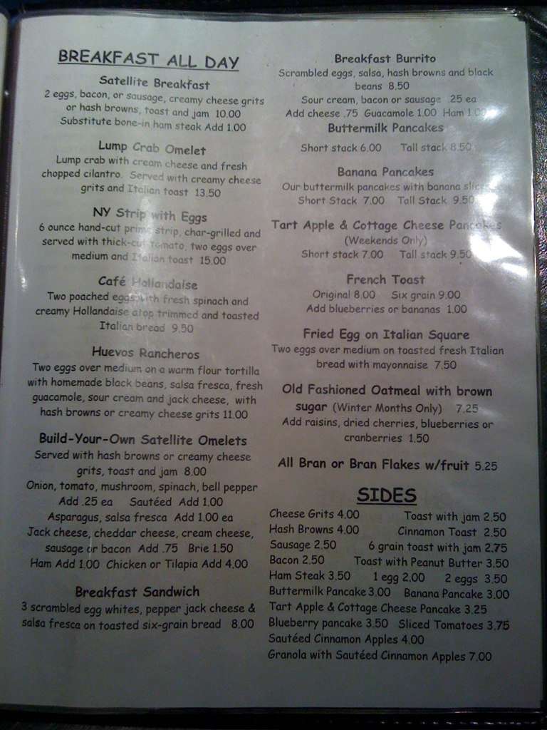 Satellite Cafe Menu, Menu for Satellite Cafe, Little Rock, Little Rock